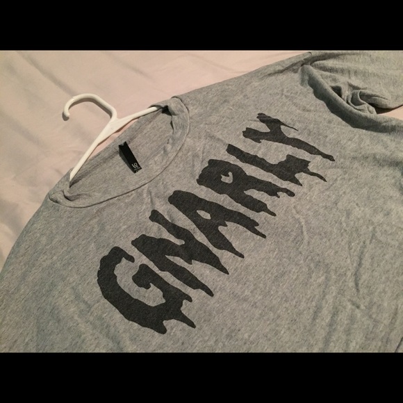Grey crop top, with wording “Gnarly” - Picture 1 of 3